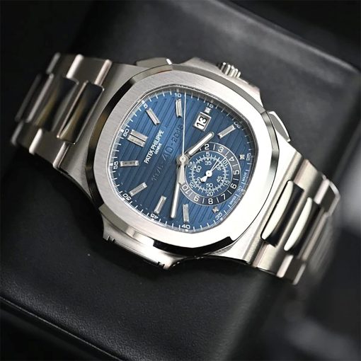 Personalizable PATEK PHILIPPE Nautilus Chronograph Diamond Blue Dial Men’s Watch Item No. 5976-1G-001