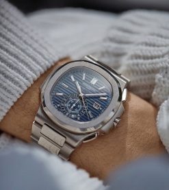 Personalizable PATEK PHILIPPE Nautilus Chronograph Diamond Blue Dial Men’s Watch Item No. 5976-1G-001