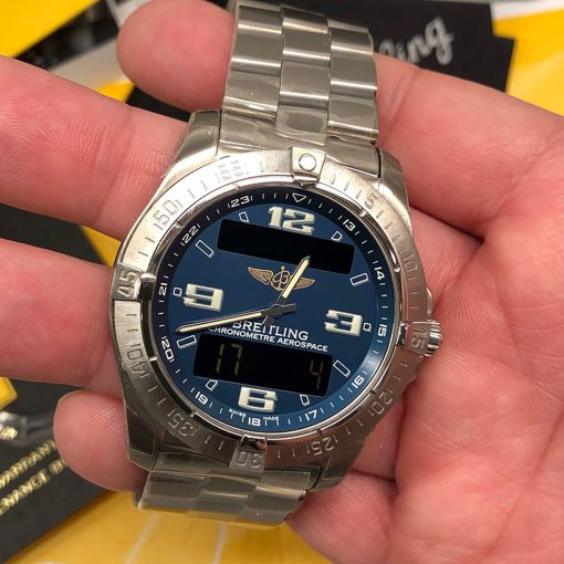 Breitling Aerospace Avantage E79362 Digital Blue Dial Titanium 42mm Quartz Wristwatch Unworn Wrapped