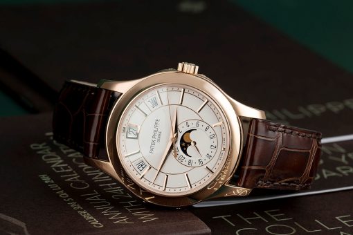 PATEK PHILIPPE Annual Calendar Opaline White Dial Brown Leather Men’s Watch Item No. 5205R-001