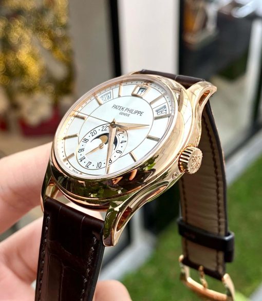 PATEK PHILIPPE Annual Calendar Opaline White Dial Brown Leather Men’s Watch Item No. 5205R-001