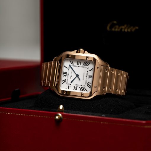 CARTIER Santos Automatic Silver Dial 18kt Rose Gold Medium Watch Item No. WGSA0008