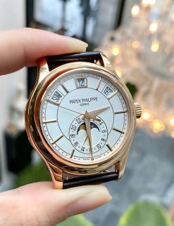 PATEK PHILIPPE Annual Calendar Opaline White Dial Brown Leather Men’s Watch Item No. 5205R-001