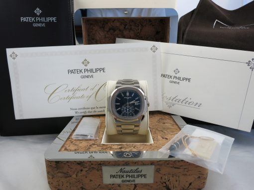 Personalizable PATEK PHILIPPE Nautilus Chronograph Diamond Blue Dial Men’s Watch Item No. 5976-1G-001