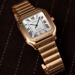 CARTIER Santos Automatic Silver Dial 18kt Rose Gold Medium Watch Item No. WGSA0008