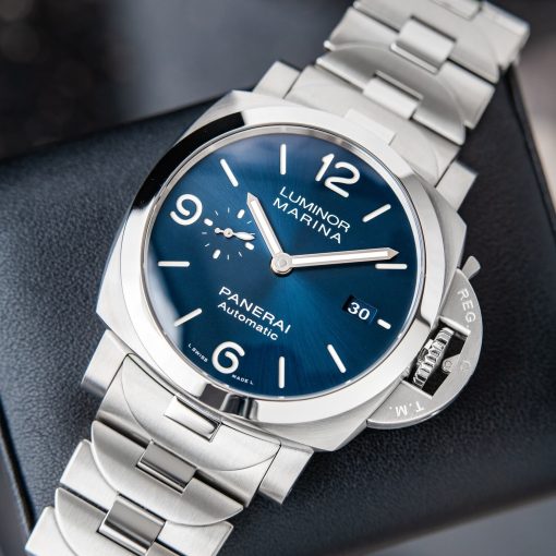 Panerai Luminor Marina Specchio Blue Blue Watch Steel Bracelet Date Pam1316