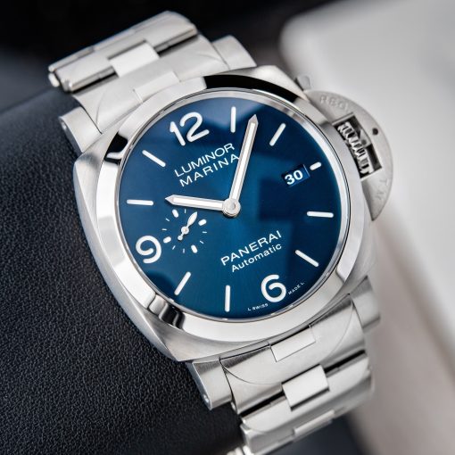 Panerai Luminor Marina Specchio Blue Blue Watch Steel Bracelet Date Pam1316