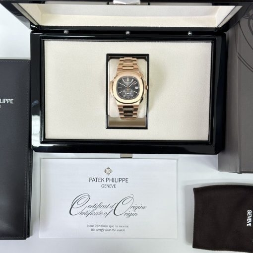 PATEK PHILIPPE  Nautilus Black Dial 18kt Rose Gold Chronograph Automatic Men’s Watch Item No. 5980-1R-001