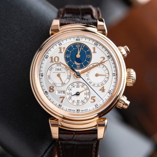 IWC Da Vinci Perpetual Calendar Chronograph Rose Gold Moonphase Leather 43mm