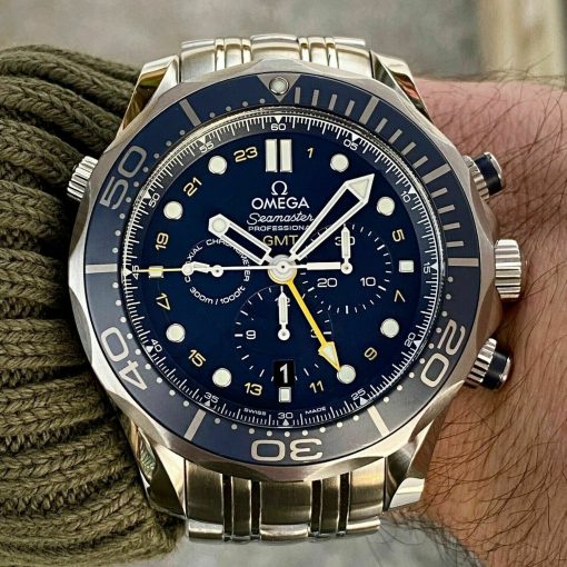 Omega Seamaster SMP Chronograph GMT Men’s Watch Blue Dial Steel Bracelet 44 300m