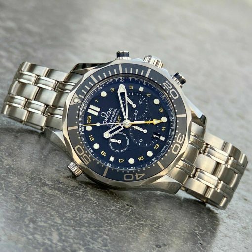 Omega Seamaster SMP Chronograph GMT Men’s Watch Blue Dial Steel Bracelet 44 300m