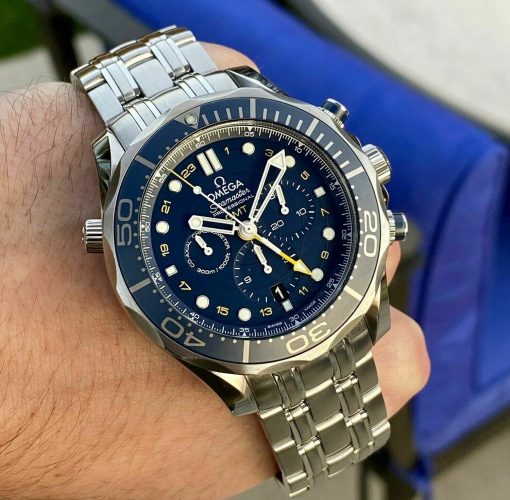 Omega Seamaster SMP Chronograph GMT Men’s Watch Blue Dial Steel Bracelet 44 300m