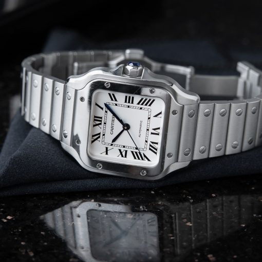 Cartier Santos De Cartier Medium Steel Bracelet Strap White Dial Automatic