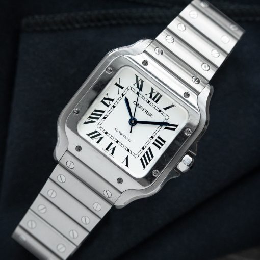 Cartier Santos De Cartier Medium Steel Bracelet Strap White Dial Automatic