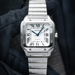 Cartier Santos De Cartier Medium Steel Bracelet Strap White Dial Automatic