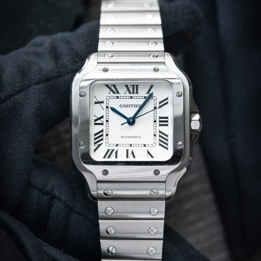 Cartier Santos De Cartier Medium Steel Bracelet Strap White Dial Automatic