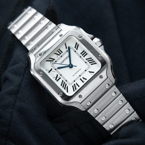 Cartier Santos De Cartier Medium Steel Bracelet Strap White Dial Automatic