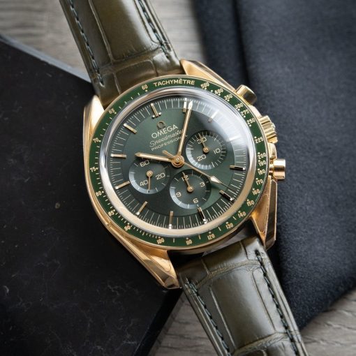 Omega Speedmaster Professional Moonwatch Moonshine Chronograph Gold Green Leather 42mm