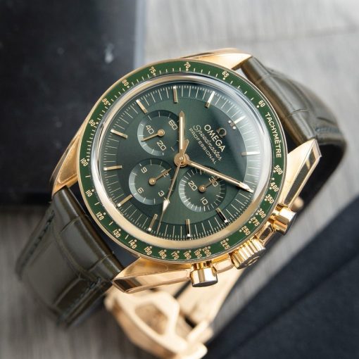 Omega Speedmaster Professional Moonwatch Moonshine Chronograph Gold Green Leather 42mm