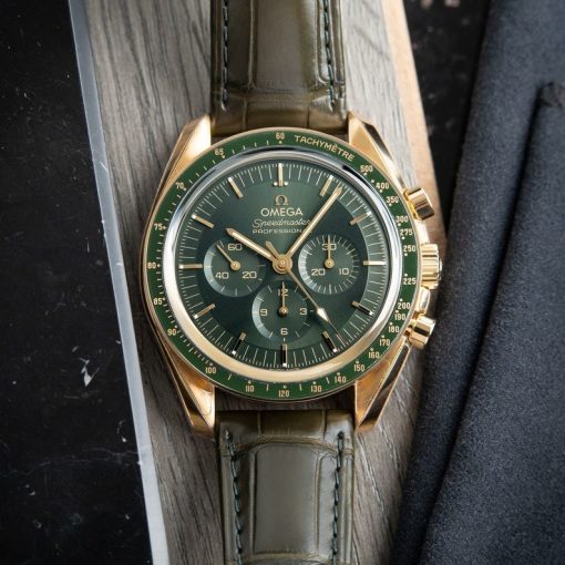 Omega Speedmaster Professional Moonwatch Moonshine Chronograph Gold Green Leather 42mm