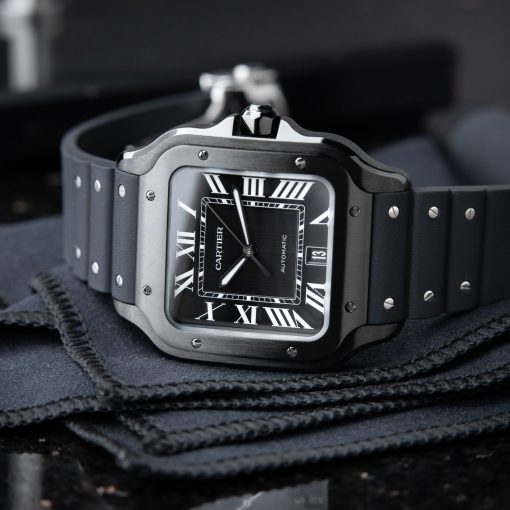 Cartier Santos De Cartier Large Model ADLC Steel Black Dial Automatic 39.8mm