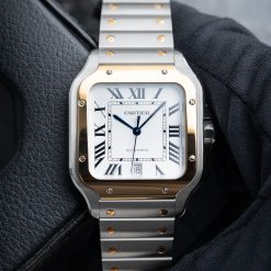 Cartier Santos De Cartier Large Two Tone Yellow Gold Steel