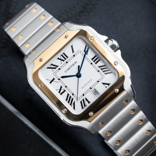 Cartier Santos De Cartier Large Two Tone Yellow Gold Steel