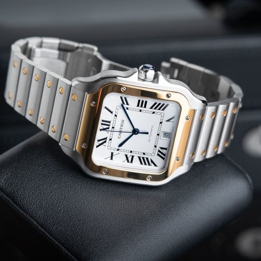 Cartier Santos De Cartier Large Two Tone Yellow Gold Steel