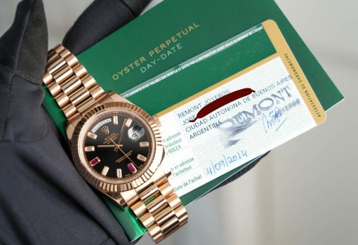 Rolex Day-Date 41mm Rose Gold Factory Ruby Baguette Black Dial Men’s Watch