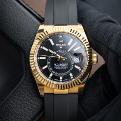 Rolex Sky-Dweller Yellow Gold Rubber Oysterflex Black Dial Date 2021 Set