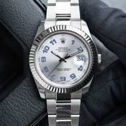 Rolex Datejust II 41mm Silver Purple Arabic Fluted White Gold Bezel Oyster