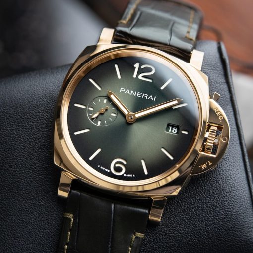 Panerai Luminor Due Yellow Gold Green Sunburst Automatic Pam1423 42mm