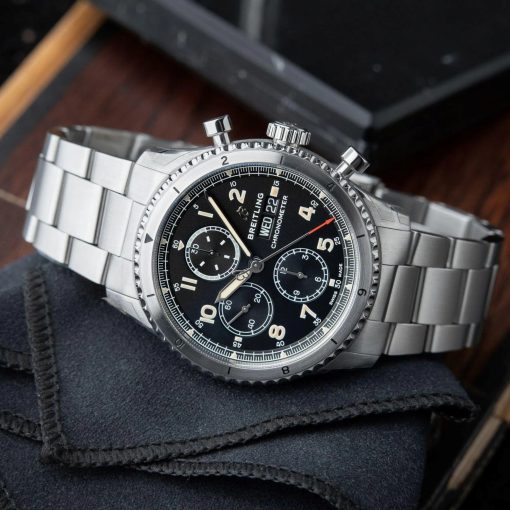 Breitling Aviator 8 UNWORN Chronograph Day Date Black Dial Steel Bracelet 43mm