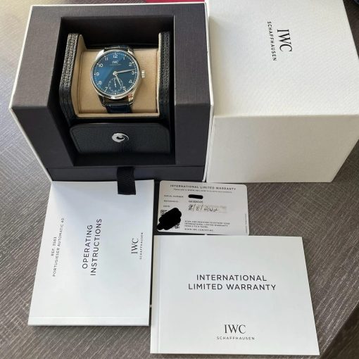 Vintage IWC Portuguese Automatic Portugieser Automatic 40mm Blue Dial Steel Leather Set IW358305