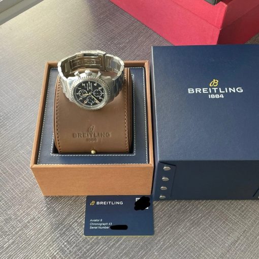 Breitling Aviator 8 UNWORN Chronograph Day Date Black Dial Steel Bracelet 43mm