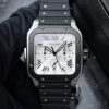 Cartier Santos De Cartier XL Large Chronograph ADLC Steel Silver Dial Set 43.3mm