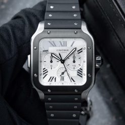 Cartier Santos De Cartier XL Large Chronograph ADLC Steel Silver Dial Set 43.3mm