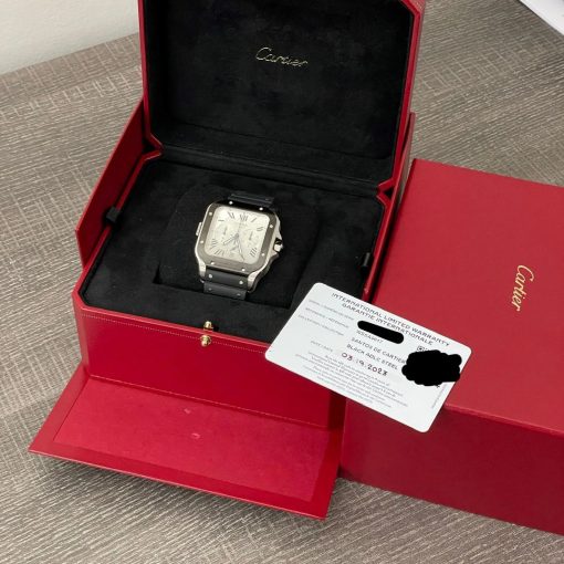 Cartier Santos De Cartier XL Large Chronograph ADLC Steel Silver Dial Set 43.3mm