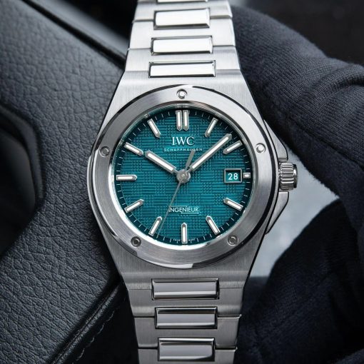 Vintage Watches IWC Ingenieur Green Aqua Blue Dial Date Steel Bracelet Automatic 40