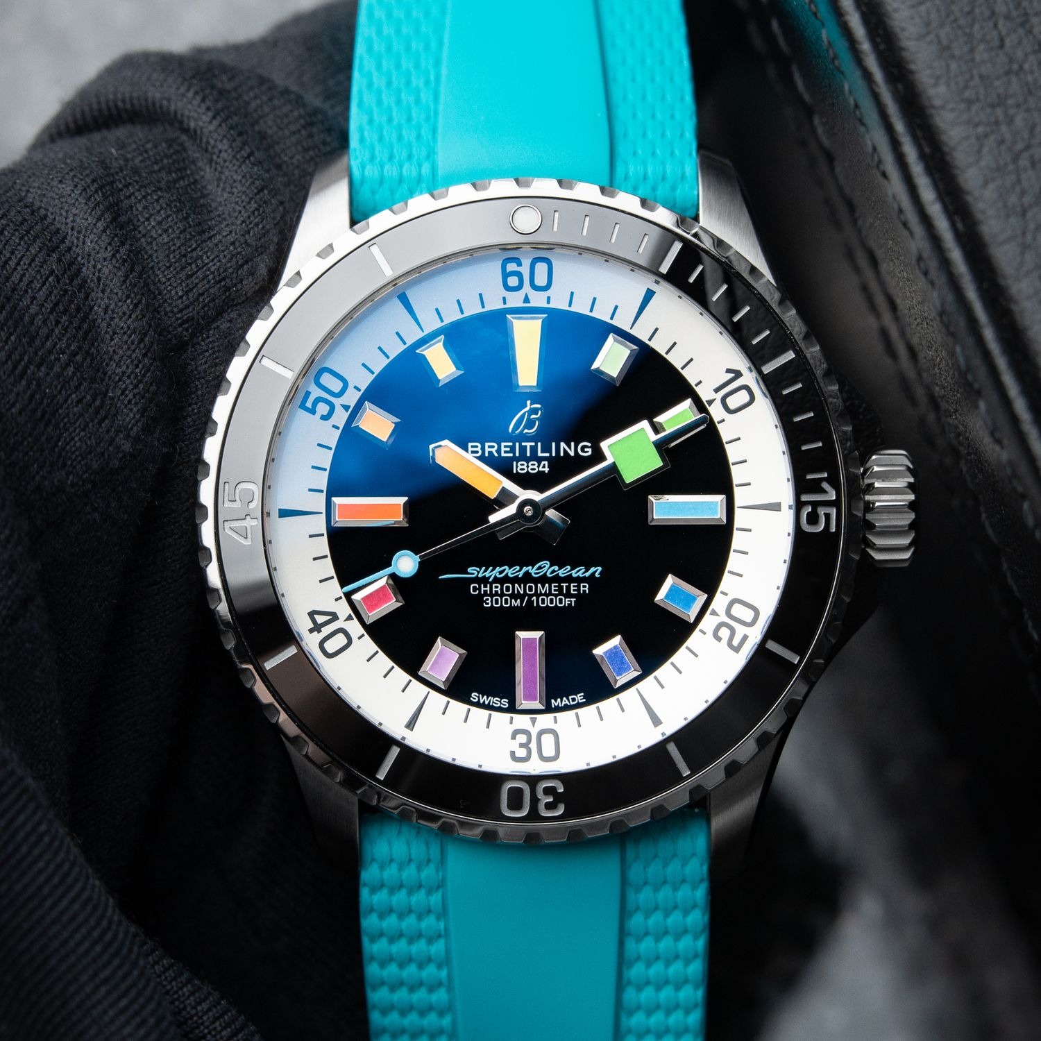 Breitling Superocean Automatic 42 300M Rainbow Black Dial Steel Turquoise Breitling Superocean Automatic 42 300M Rainbow Black Dial Steel Turquoise
