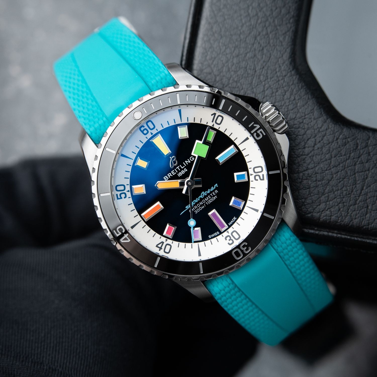 Breitling Superocean Automatic 42 300M Rainbow Black Dial Steel Turquoise Breitling Superocean Automatic 42 300M Rainbow Black Dial Steel Turquoise