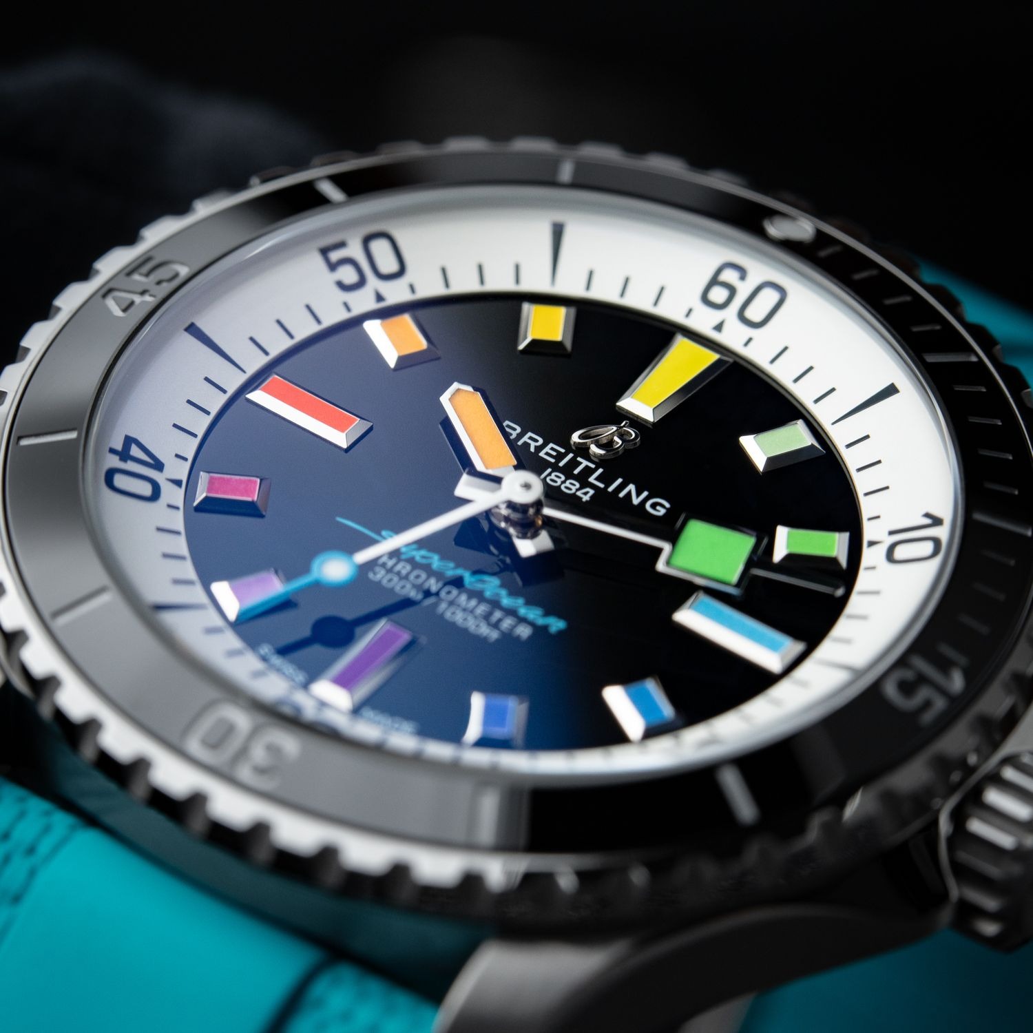 Breitling Superocean Automatic 42 300M Rainbow Black Dial Steel Turquoise Breitling Superocean Automatic 42 300M Rainbow Black Dial Steel Turquoise