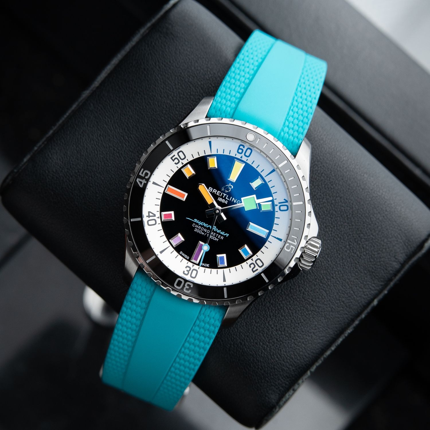 Breitling Superocean Automatic 42 300M Rainbow Black Dial Steel Turquoise Breitling Superocean Automatic 42 300M Rainbow Black Dial Steel Turquoise